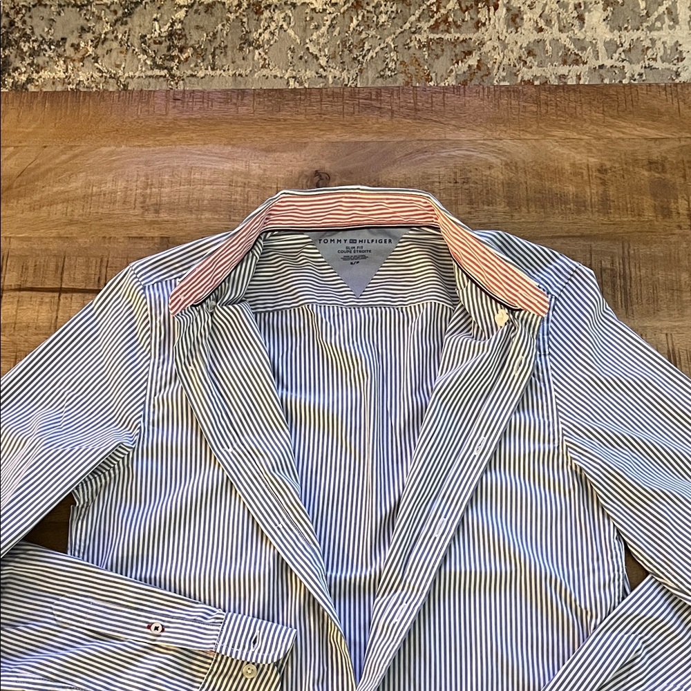 Slim Tommy Hilfiger Men's Blue Striped Shirt Size Small - Picture 2 of 9